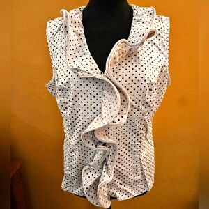 Katherine New York Polka Dot Ruffle Sleeveless Top